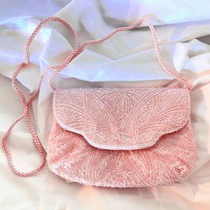 Vintage Evening Purse Handmade Beaded - Soft Pink
